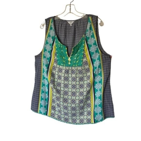 Crown & Ivy Boho Sleeveless Pattern Tank Top Crochet Size Petite XL - Picture 1 of 7